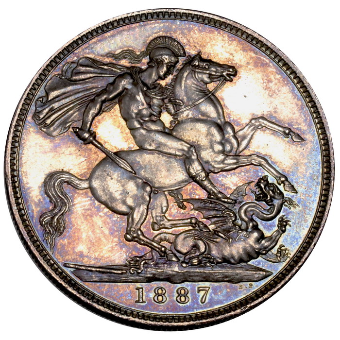 ビクトリアクラウン銀貨　ジュビリーヘッド　1887  PCGS  トーン有り